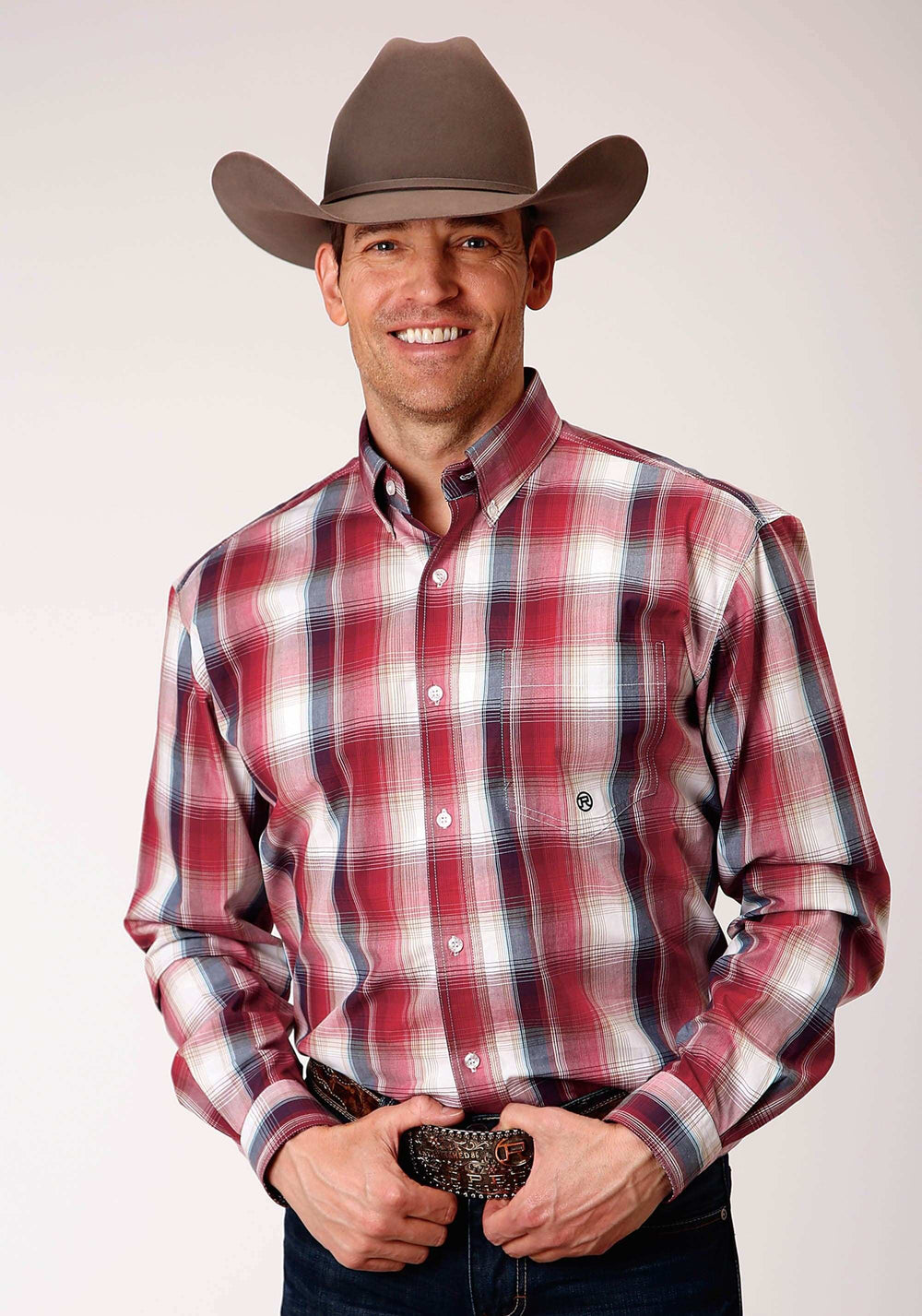 Roper Mens Long Sleeve Button Red Apple Plaid Western Shirt - Roper - Flyclothing LLC