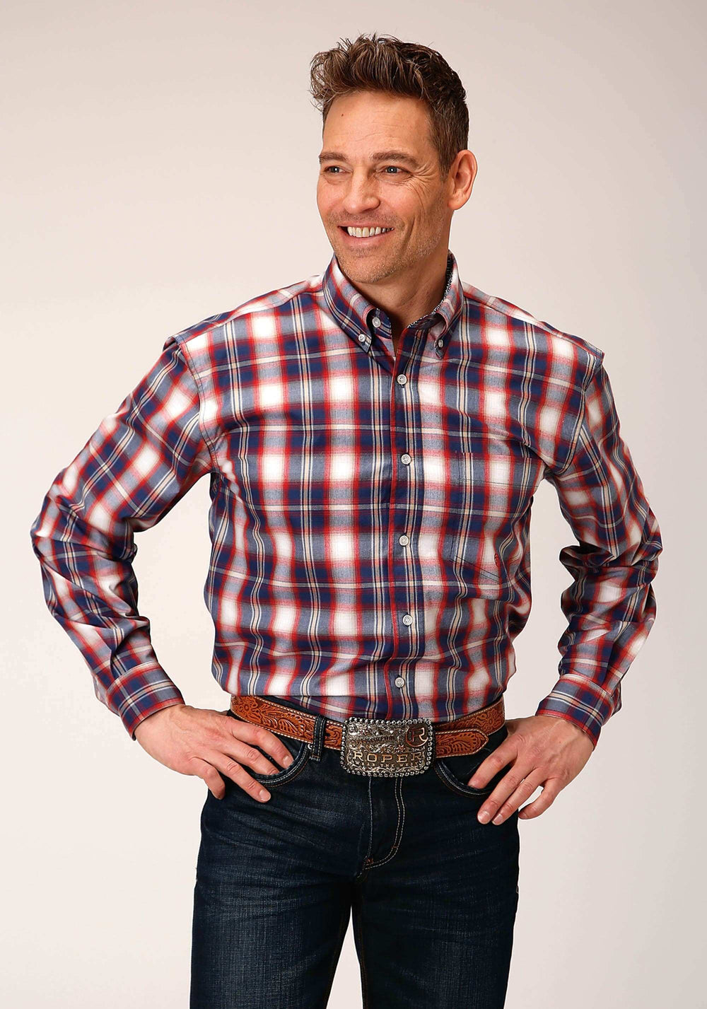 Roper Mens Long Sleeve Button Independence Plaid Western Shirt - Roper - Flyclothing LLC