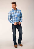 Roper Mens Long Sleeve Button Cornflower Plaid Western Shirt - Roper - Flyclothing LLC