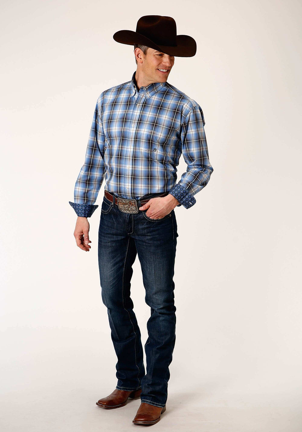 Roper Mens Long Sleeve Button Storm Blue Ombre Western Shirt - Roper - Flyclothing LLC