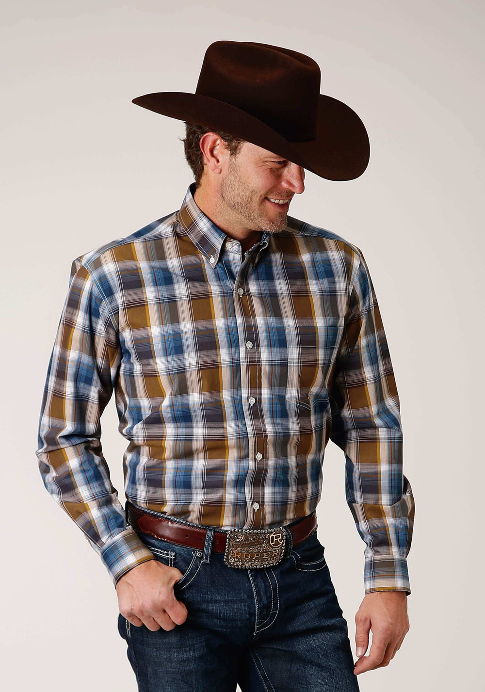 Roper Mens Long Sleeve Button Chocolate Plaid Western Shirt - Roper - Flyclothing LLC