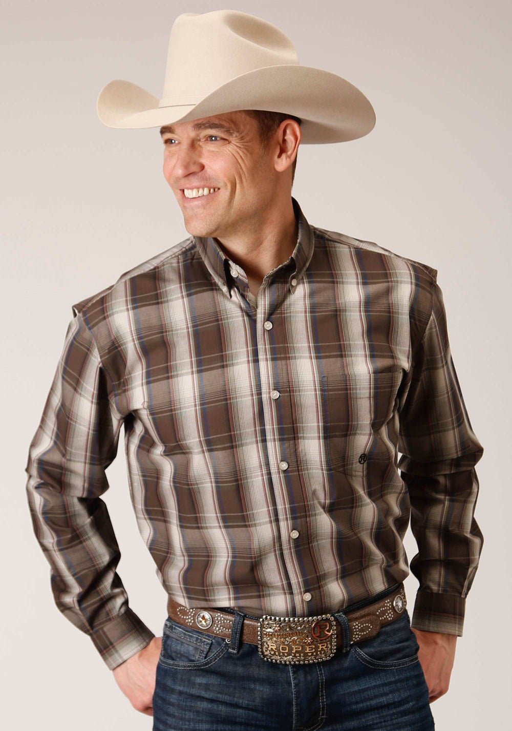 Roper Mens Long Sleeve Button Pinewood Plaid Western Shirt - Roper - Flyclothing LLC