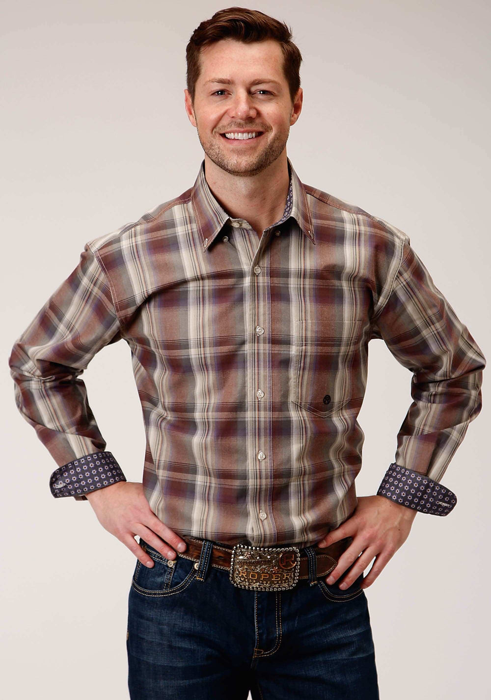 Roper Mens Long Sleeve Button Cider Plaid Western Shirt - Roper - Flyclothing LLC