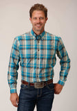 Roper Mens Long Sleeve Button Sandy Turquoise Plaid Western Shirt - Roper - Flyclothing LLC