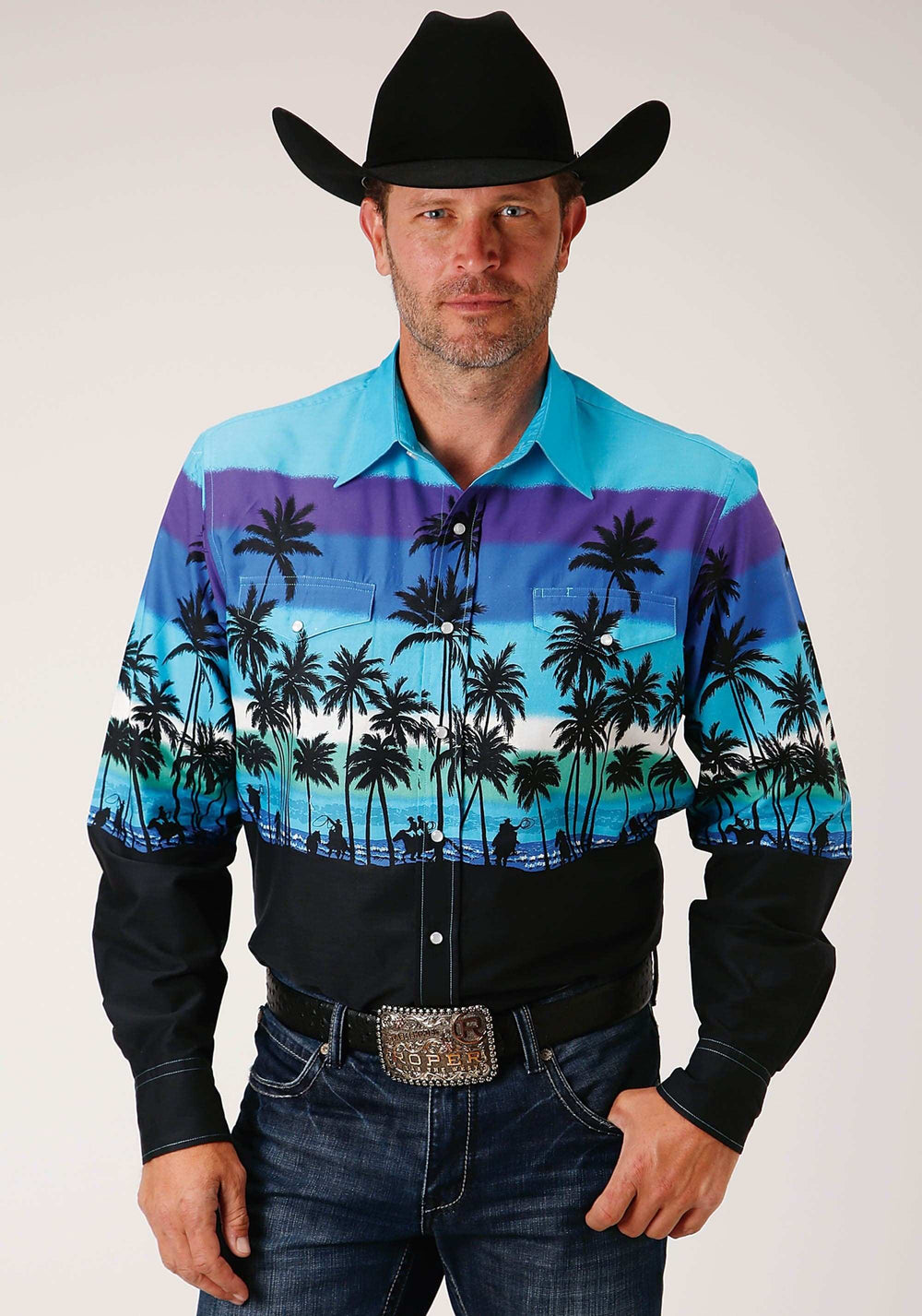 Roper Mens Long Sleeve Snap Beach Roundup Border Western Shirt - Roper - Flyclothing LLC