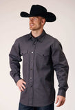 Roper Mens Long Sleeve Snap Brush Twill Charcoal Western Shirt - Roper - Flyclothing LLC