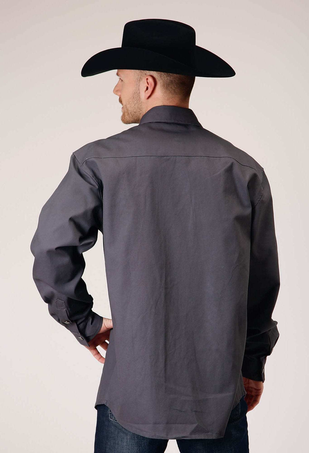 Roper Mens Long Sleeve Snap Brush Twill Charcoal Western Shirt - Roper - Flyclothing LLC