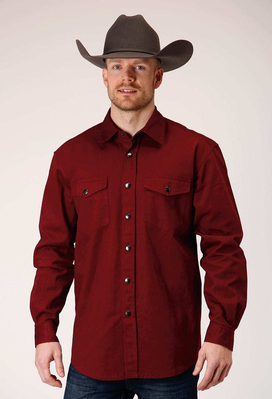 Roper Mens Long Sleeve Snap Brush Twill Rust Western Shirt - Roper - Flyclothing LLC