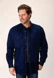 Roper Mens Long Sleeve Snap Brushed Twill Navy Western Shirt - Roper - Flyclothing LLC