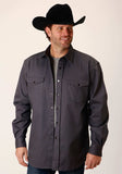 Roper Mens Long Sleeve Snap Brushed Twill Charcoal Western Shirt - Roper - Flyclothing LLC