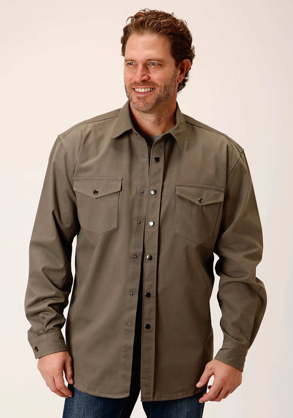 Roper Mens Long Sleeve Snapbrushed Twill Black Western Shirt - Roper - Flyclothing LLC