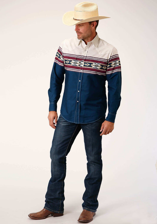 Roper Mens Long Sleeve Snap Black Hawk Border Western Shirt - Roper - Flyclothing LLC