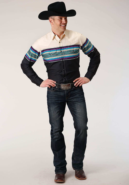Roper Mens Long Sleeve Snap Greenline Serape Border Western Shirt - Roper - Flyclothing LLC
