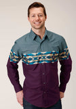 Roper Mens Long Sleeve Snap Tile Aztec Border Print Western Shirt - Roper - Flyclothing LLC