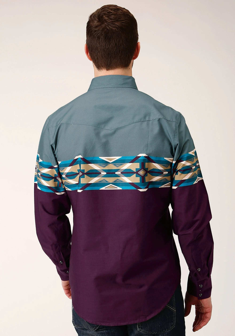 Roper Mens Long Sleeve Snap Tile Aztec Border Print Western Shirt - Roper - Flyclothing LLC