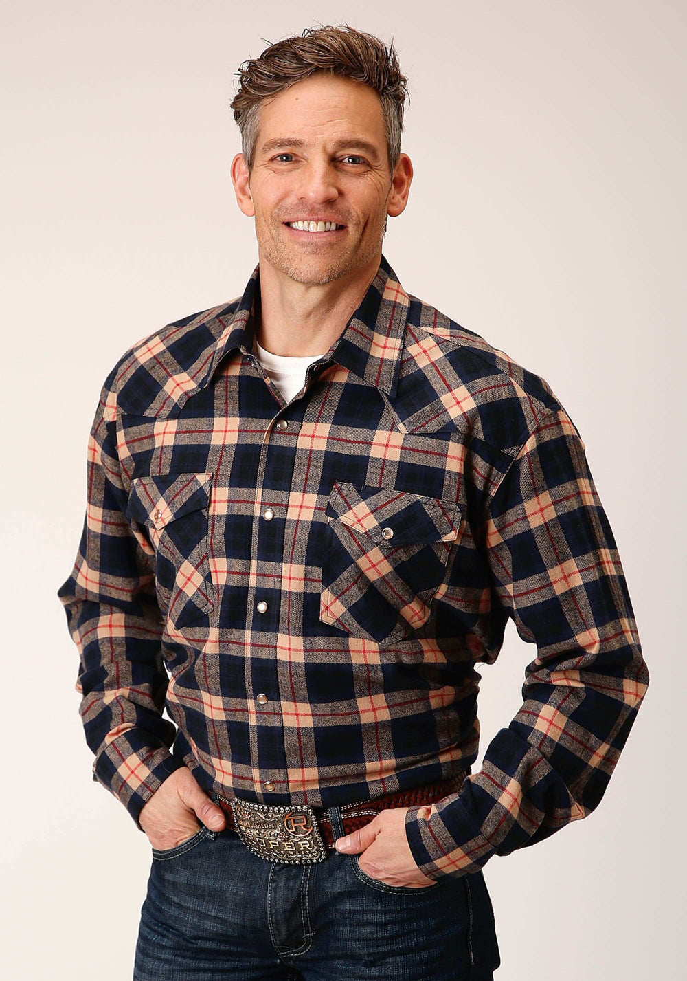Roper Mens Long Sleeve Snap Unlined Flannel Plaid Shirt Western Shirt - Roper - Flyclothing LLC