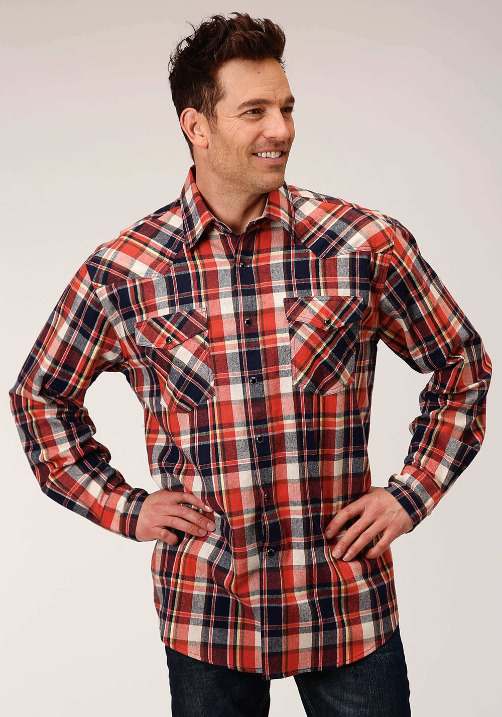 Roper Mens Long Sleeve Snap Unlined Flannel Plaid Shirt Western Shirt - Roper - Flyclothing LLC