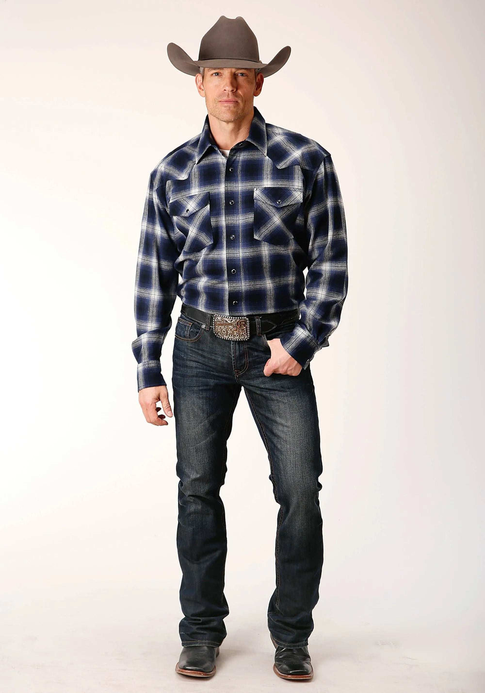 Roper Mens Long Sleeve Snap Unlined Flannel Plaid Shirt Western Shirt - Roper - Flyclothing LLC