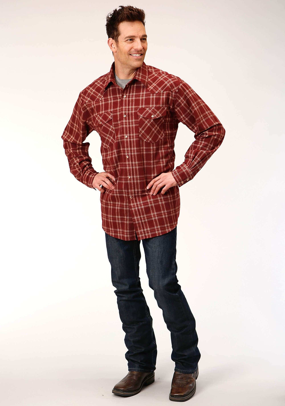 Roper Mens Long Sleeve Snap Unlined Flannel Plaid Shirt Western Shirt - Roper - Flyclothing LLC