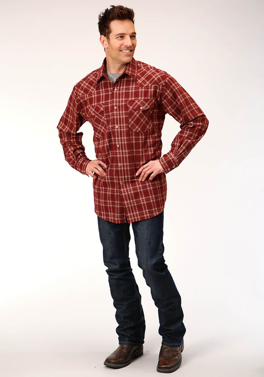 Roper Mens Long Sleeve Snap Unlined Flannel Plaid Shirt Western Shirt