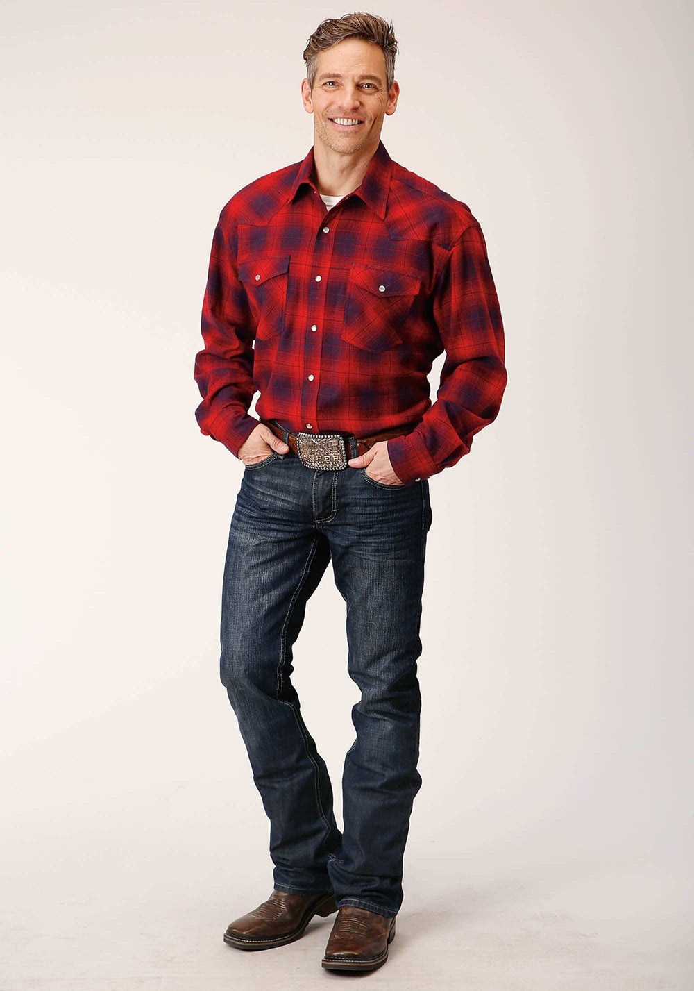 Roper Mens Long Sleeve Snap Unlined Flannel Plaid Shirt Western Shirt - Roper - Flyclothing LLC