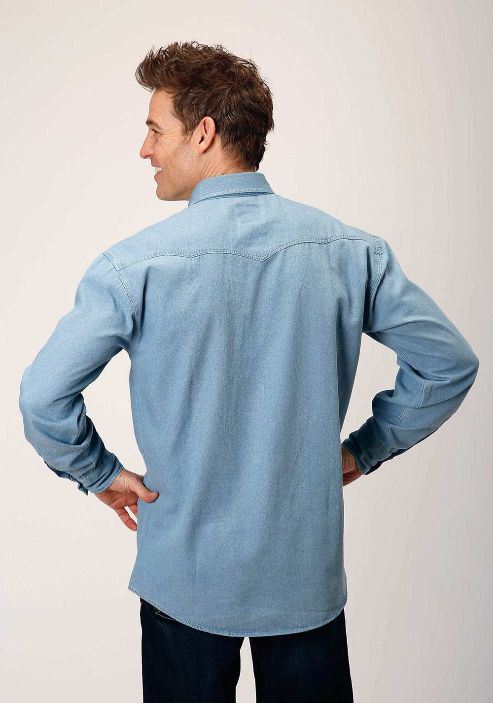 Roper Mens Long Sleeve Snap Light Blue Denim Western Shirt - Roper - Flyclothing LLC