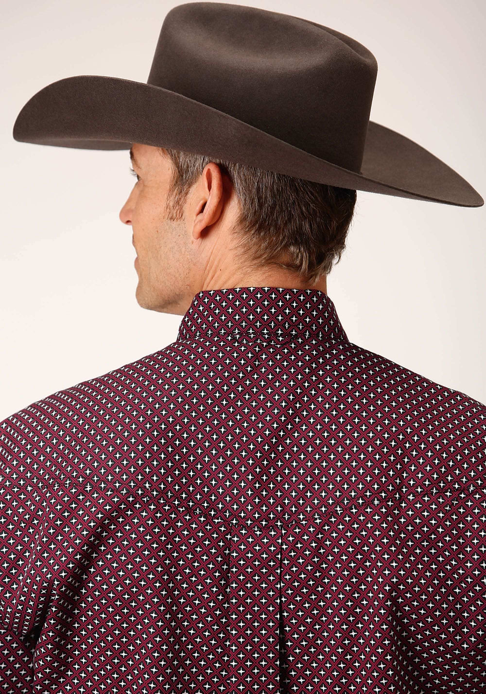 Roper Mens Long Sleeve Button Wine Star Geo Western Shirt Tall Fit - Roper - Flyclothing LLC