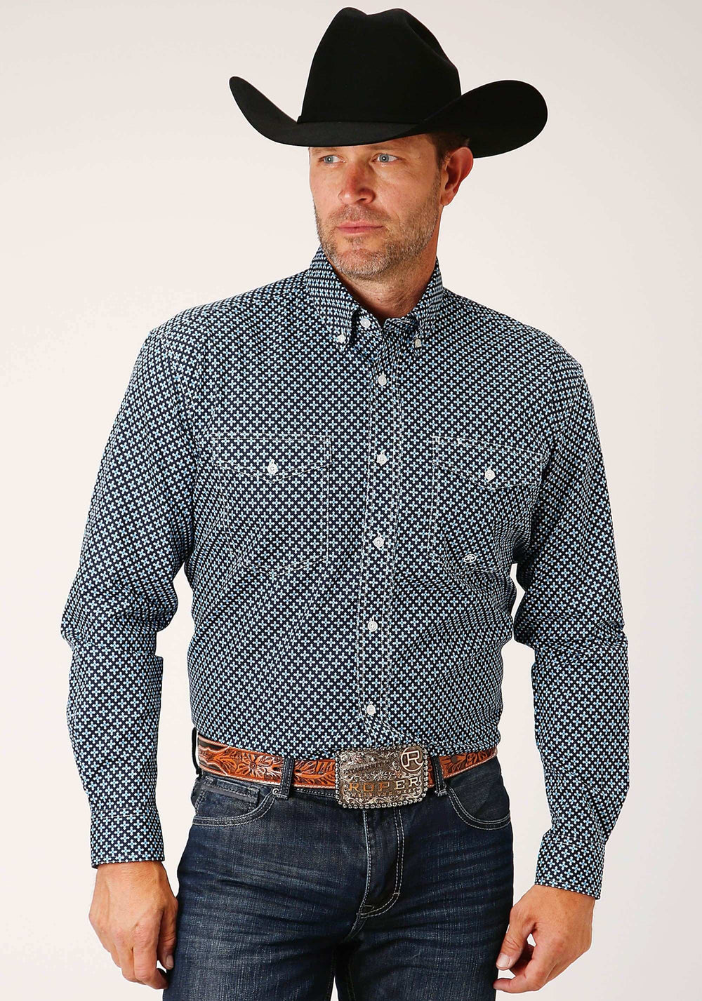 Roper Mens Long Sleeve Button Four Leaf Foulard Western Shirt Tall Fit - Roper - Flyclothing LLC