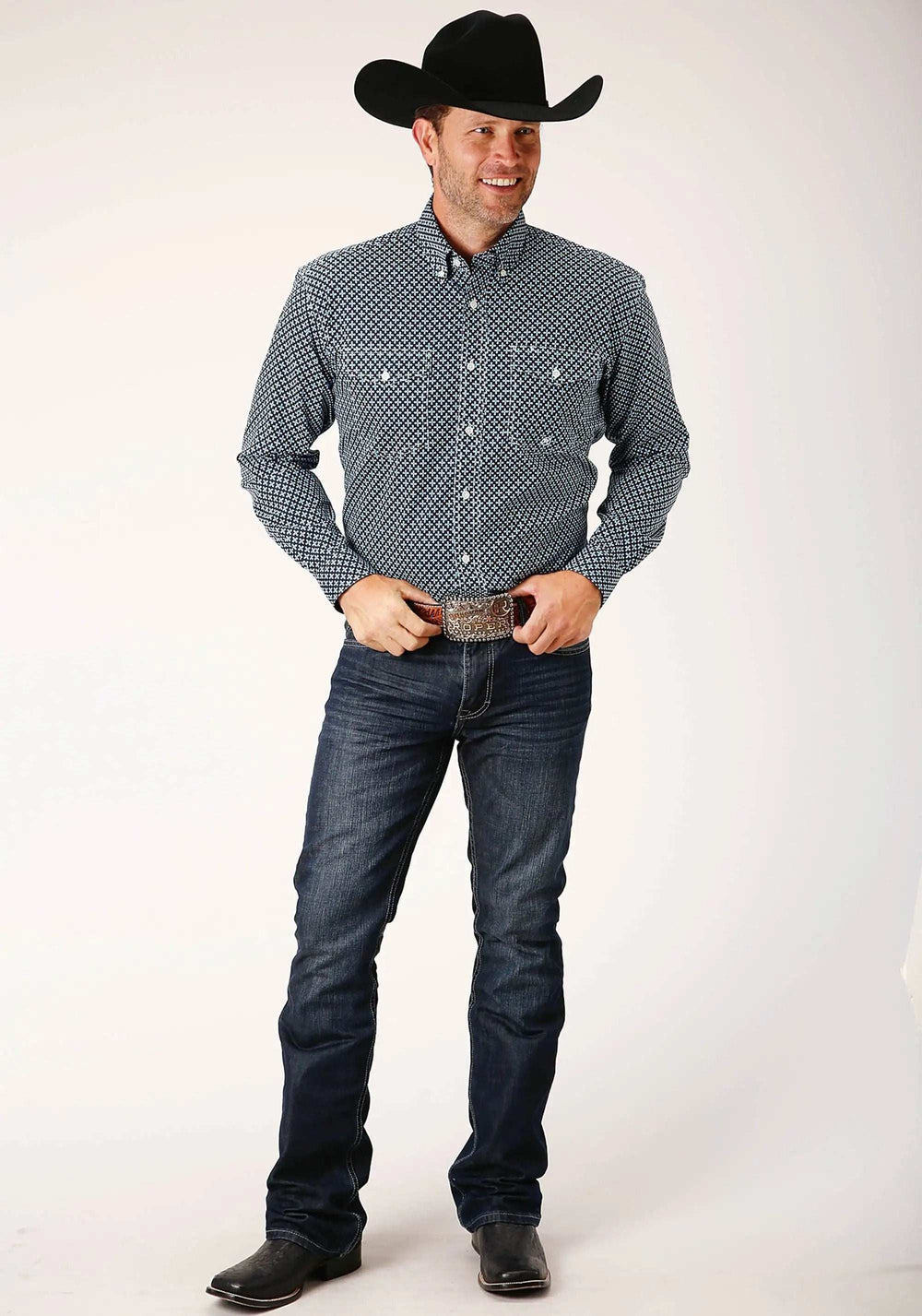 Roper Mens Long Sleeve Button Four Leaf Foulard Western Shirt Tall Fit - Roper - Flyclothing LLC