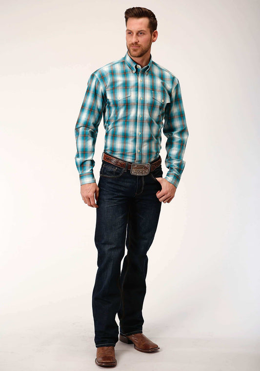 Roper Mens Long Sleeve Button Teal Ombre Western Shirt Tall Fit - Roper - Flyclothing LLC