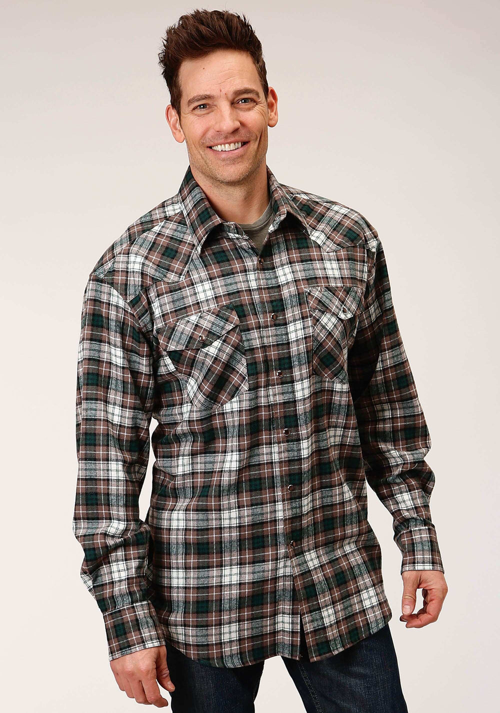 Roper Mens Long Sleeve Snap Unlined Flannel Plaid Shirt Western Shirt Tall Fit - Roper - Flyclothing LLC