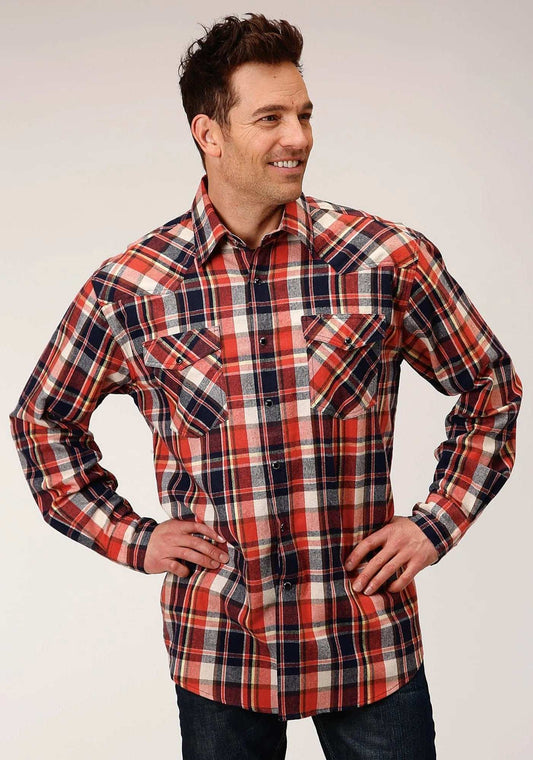 Roper Mens Long Sleeve Snap Unlined Flannel Plaid Shirt Western Shirt Tall Fit - Roper - Flyclothing LLC