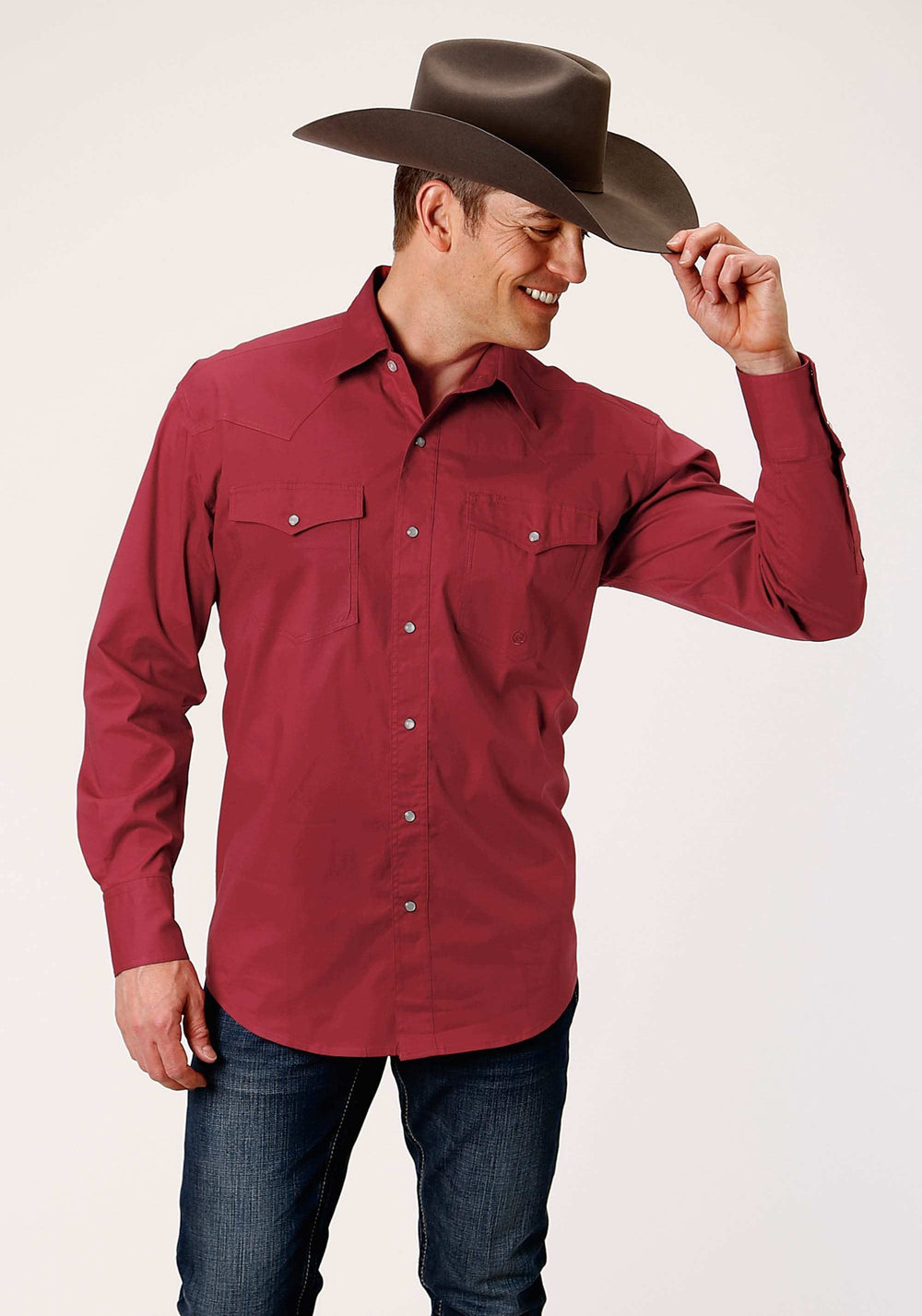 Roper Mens Long Sleeve Snap Stretch Poplin Red Western Shirt Tall Fit - Roper - Flyclothing LLC