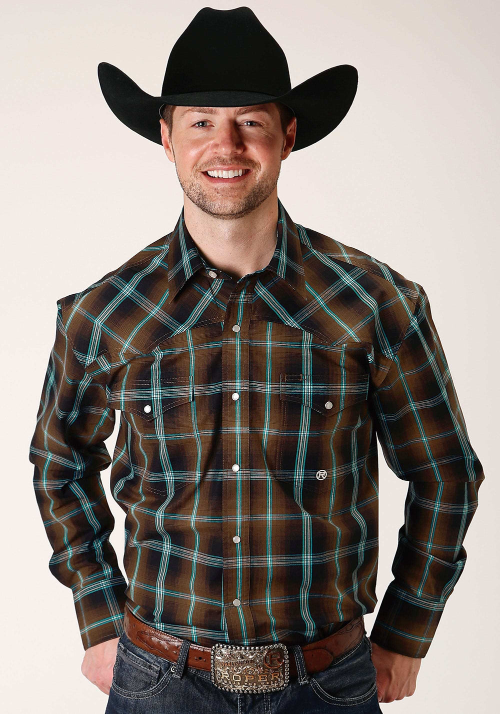 Roper Mens Long Sleeve Snap Dark Chocolate Plaid Western Shirt Tall Fit - Roper - Flyclothing LLC