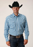Roper Mens Long Sleeve Snap New Stretch Check Blue Western Shirt Tall Fit - Roper - Flyclothing LLC