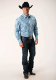 Roper Mens Long Sleeve Snap New Stretch Check Blue Western Shirt Tall Fit - Roper - Flyclothing LLC