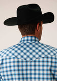 Roper Mens Long Sleeve Snap New Stretch Check Blue Western Shirt Tall Fit - Roper - Flyclothing LLC