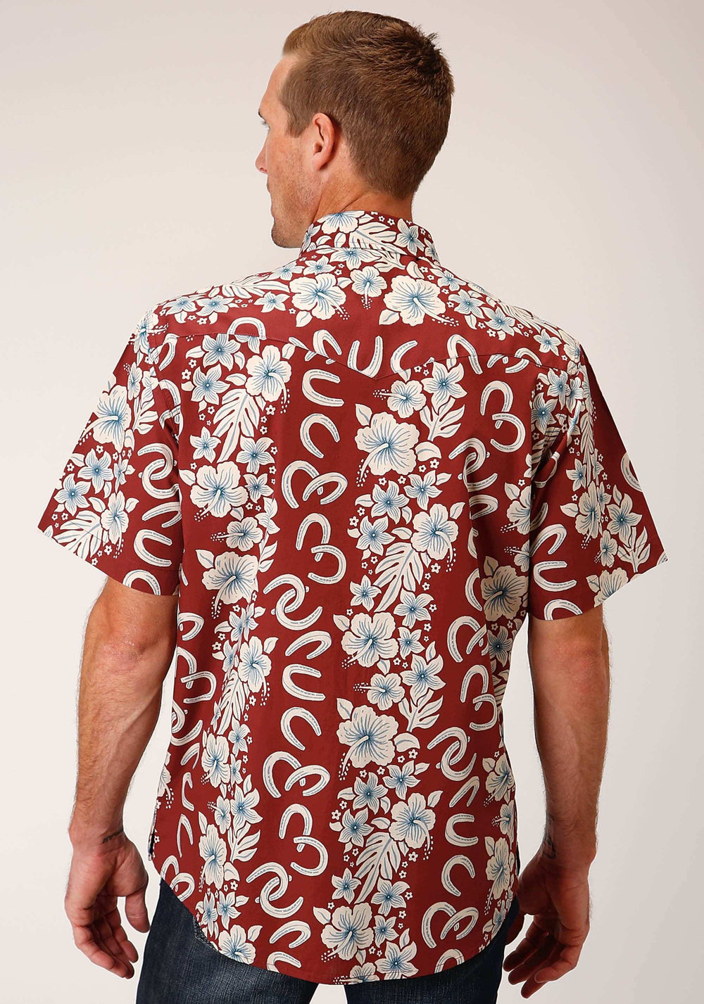 Roper Mens Short Sleeve Snap Hawaiian Horseshoes Print Western Shirt - Roper - Flyclothing LLC