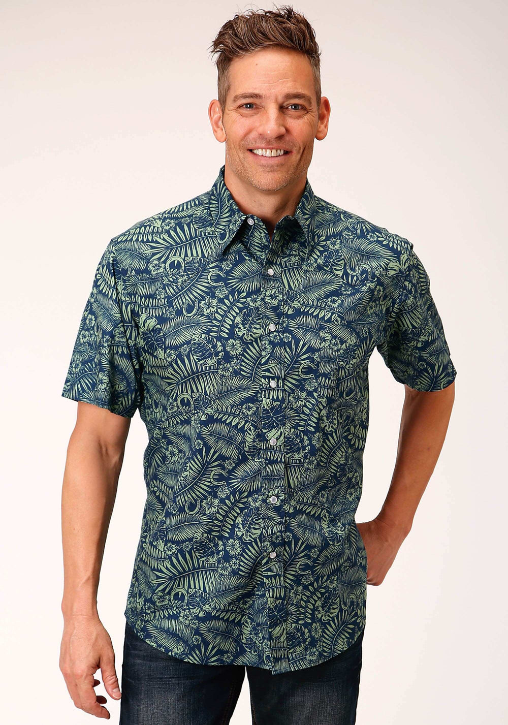 Roper Mens Short Sleeve Snap Lucky Tropical Print Western Shirt - Roper - Flyclothing LLC