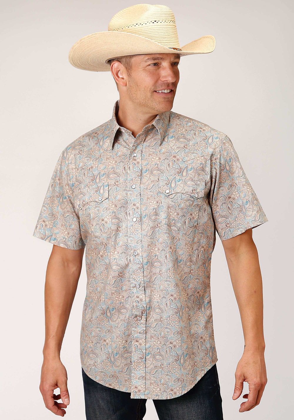Roper Mens Short Sleeve Snap Dot Paisley Print Western Shirt - Roper - Flyclothing LLC