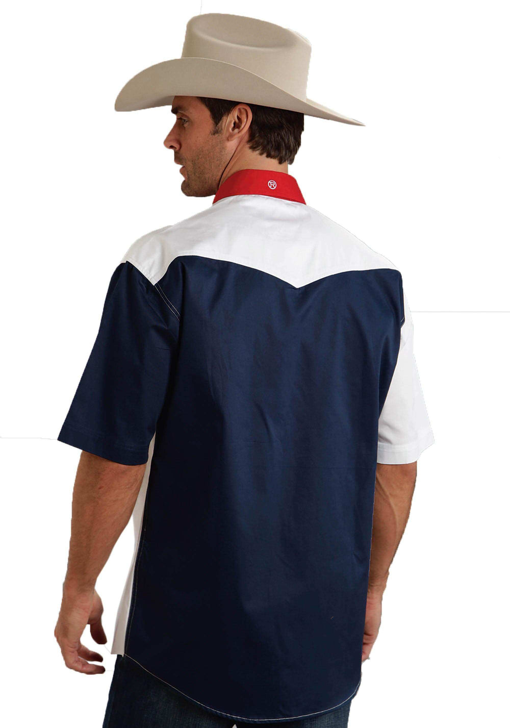 Roper Mens Red White And Blue Colorblocked Pieced Short Sleeve Western Snap Shirt - Roper - Flyclothing LLC