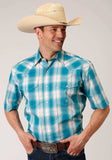 Roper Mens Short Sleeve Snap Turquoise Sand Ombre Plaid Western Shirt - Roper - Flyclothing LLC