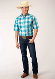 Roper Mens Short Sleeve Snap Turquoise Sand Ombre Plaid Western Shirt - Roper - Flyclothing LLC