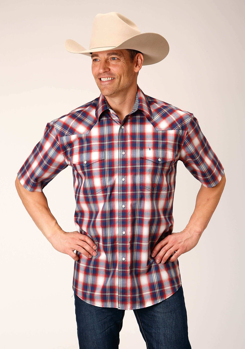 Roper Mens Short Sleeve Snap Independence Plaid Western Shirt - Roper - Flyclothing LLC