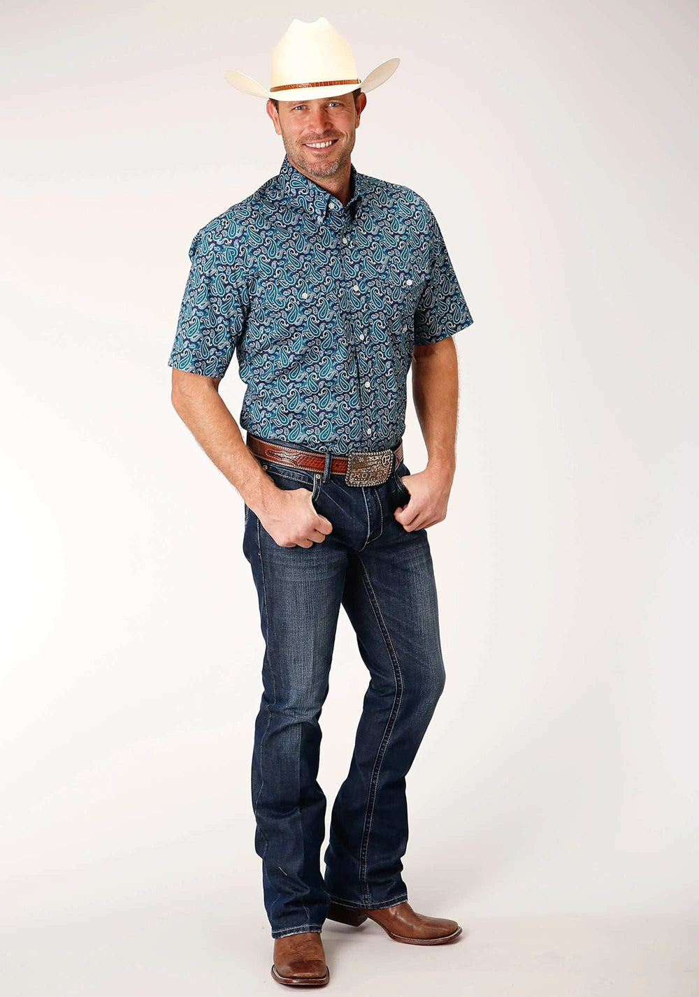 Roper Mens Short Sleeve Button Purple Sage Paisley Western Shirt - Roper - Flyclothing LLC