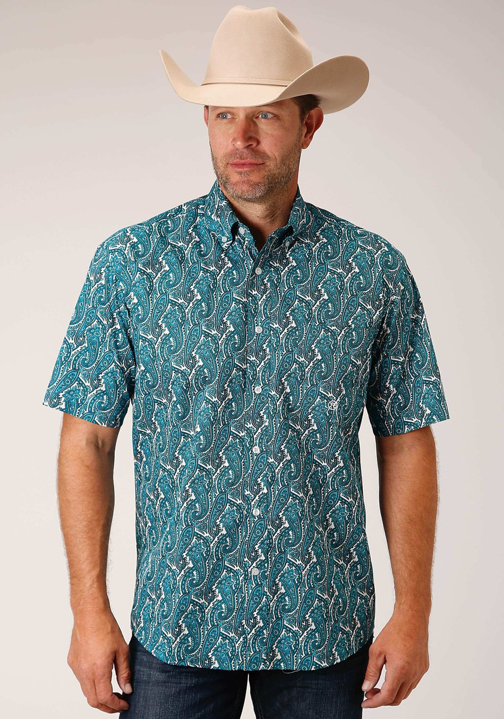 Roper Mens Short Sleeve Button Upstream Paisley Western Shirt - Roper - Flyclothing LLC