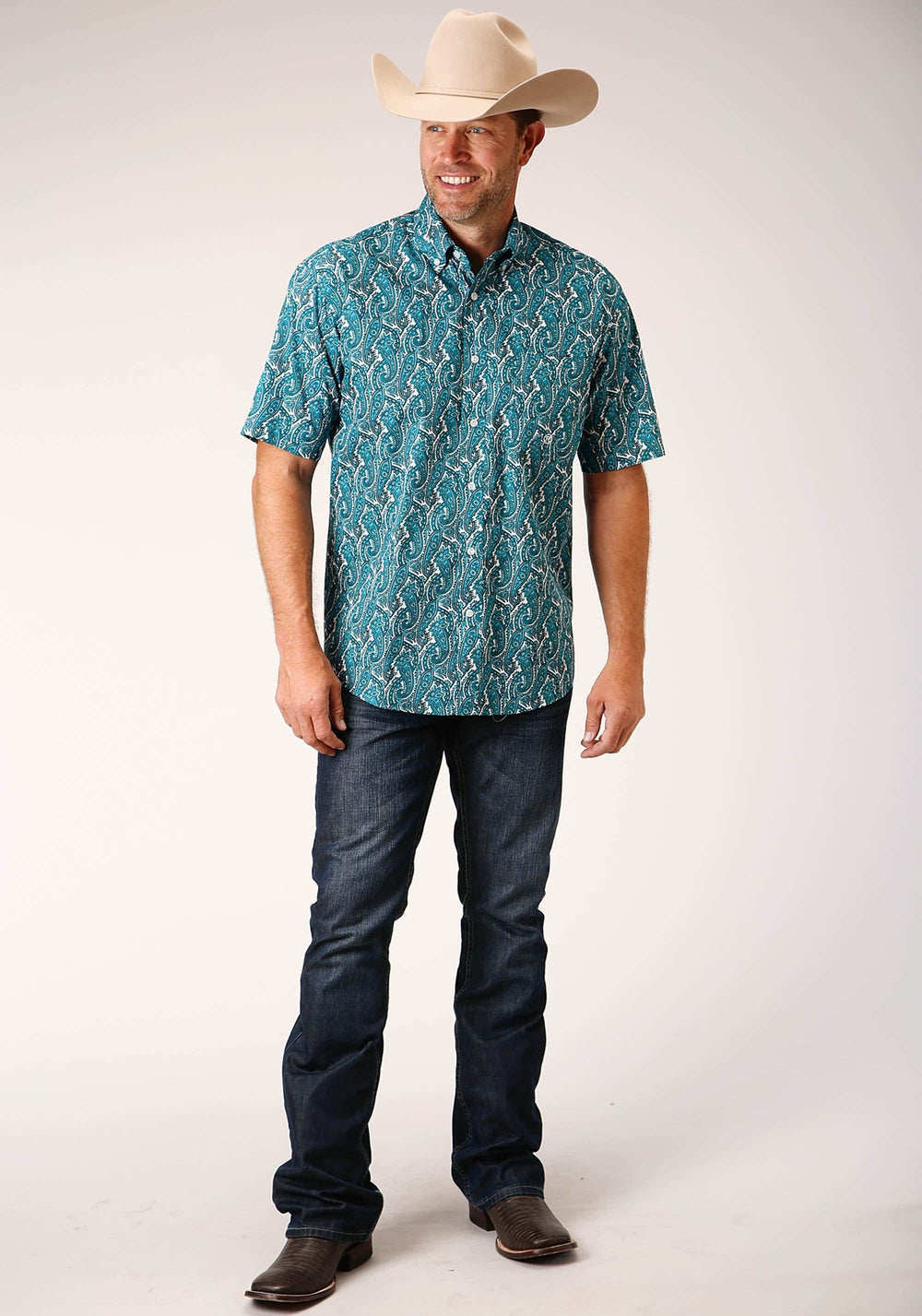 Roper Mens Short Sleeve Button Upstream Paisley Western Shirt - Roper - Flyclothing LLC