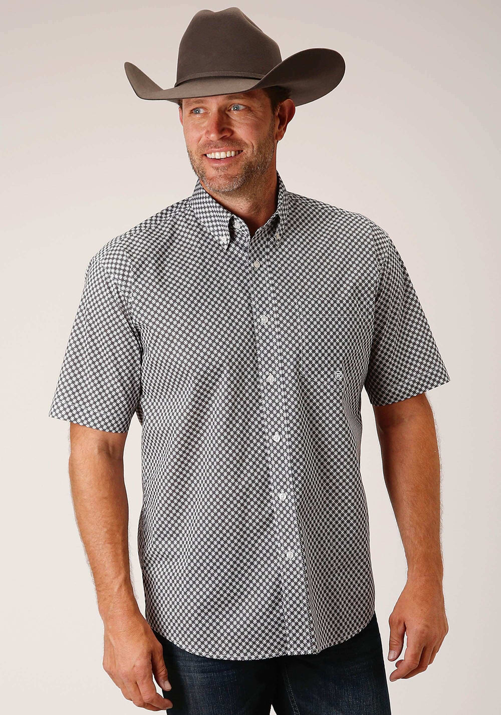 Roper Mens Short Sleeve Button Diamond Star Geo Grey Western Shirt - Roper - Flyclothing LLC