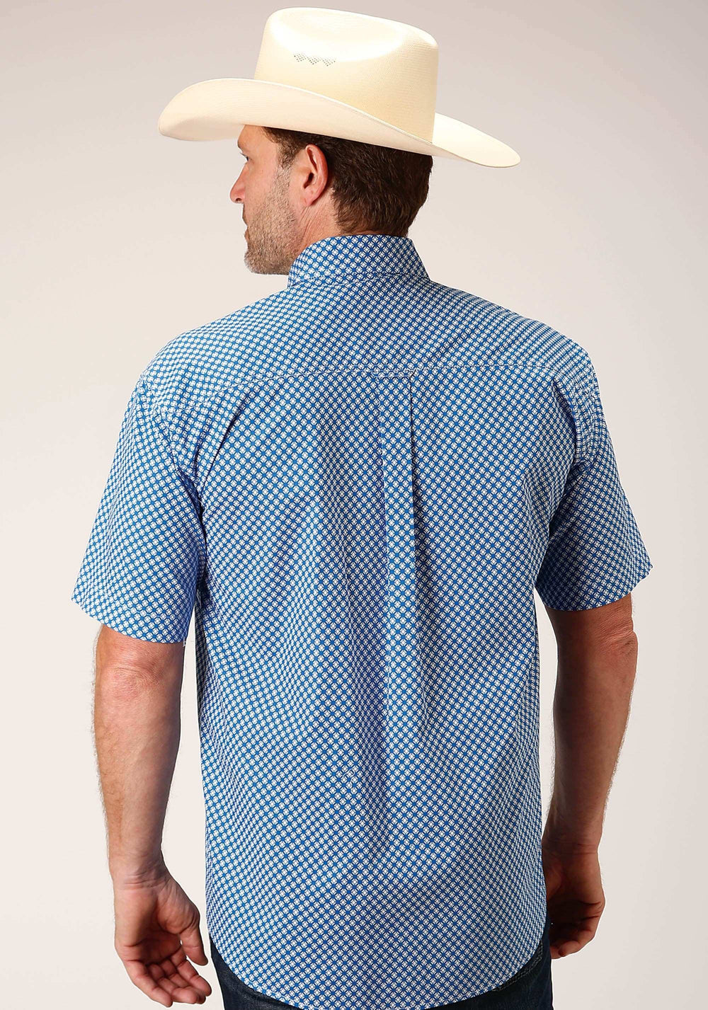Roper Mens Short Sleeve Button Diamond Star Geo Blue Western Shirt - Roper - Flyclothing LLC