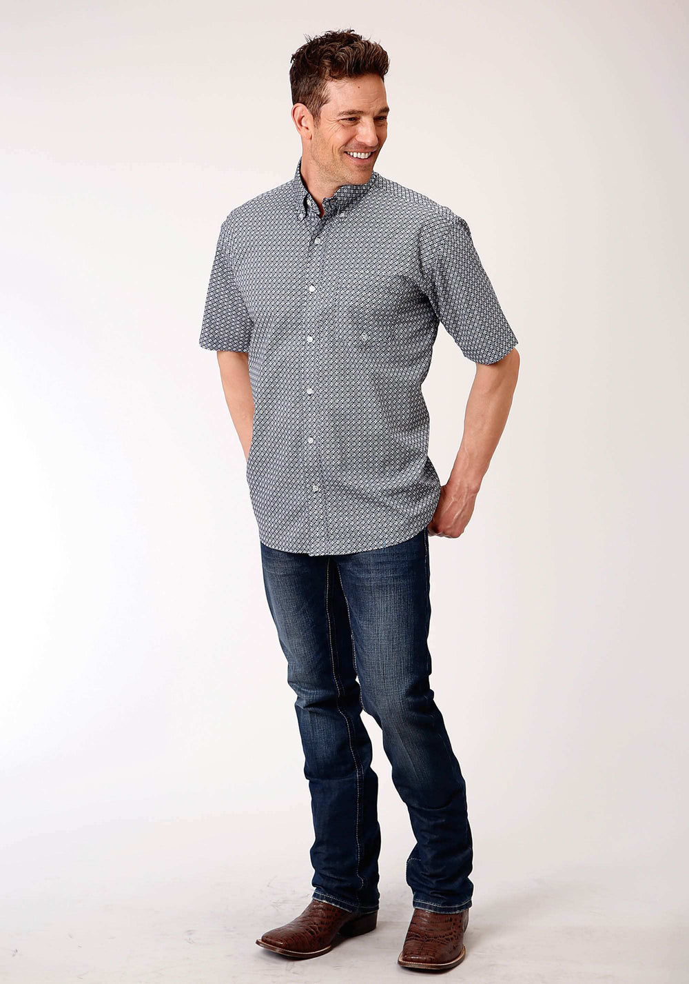 Roper Mens Short Sleeve Button Bell Foulard Western Shirt - Roper - Flyclothing LLC